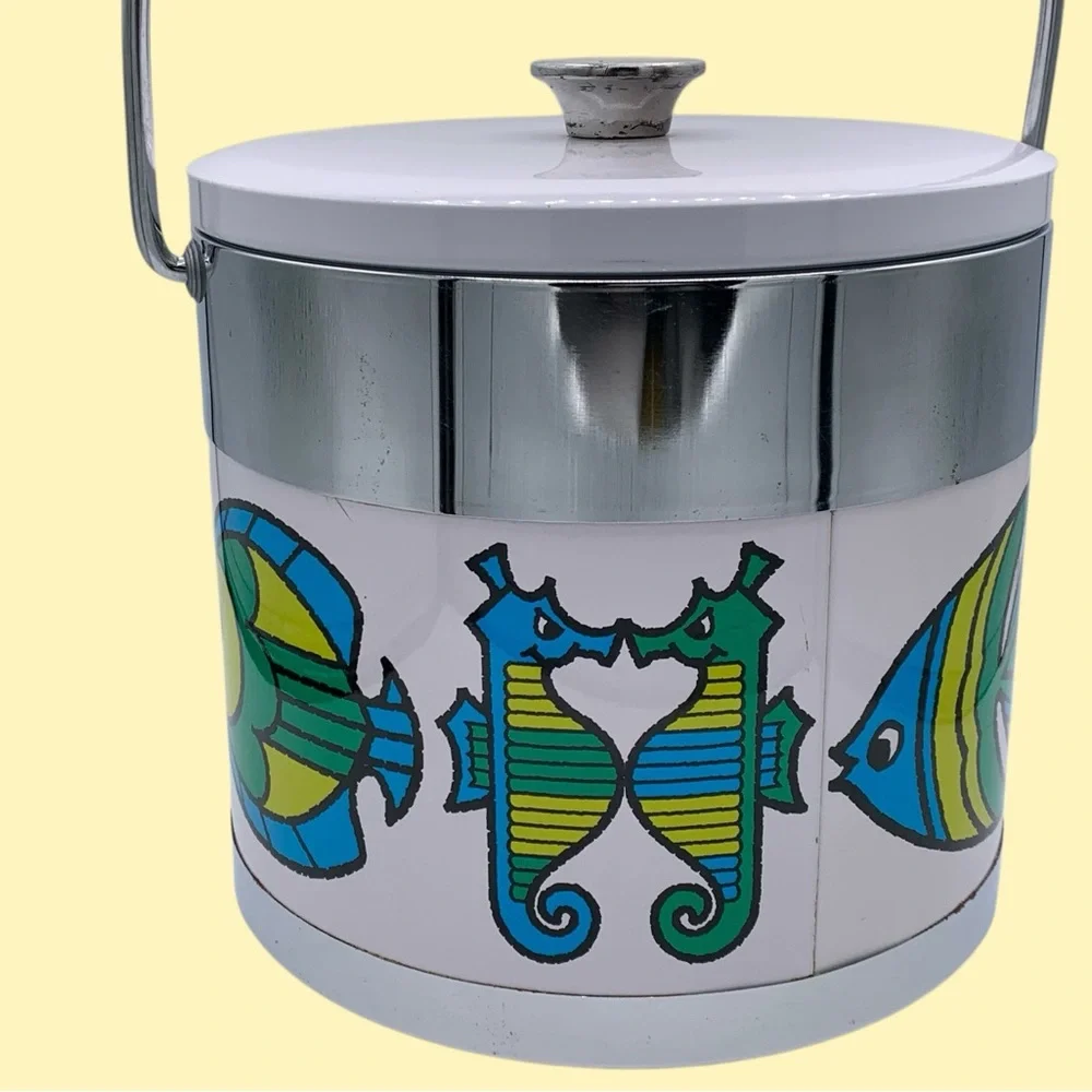 Tropical 1960’s Ice Bucket Vintage Chrome